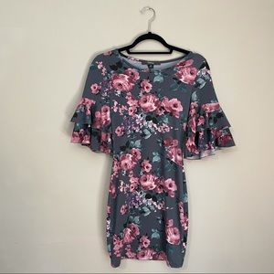 Floral Dress With Ruffle Sleeves